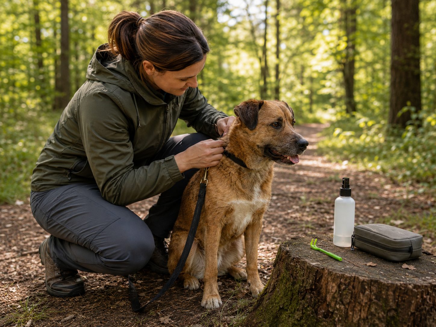 Hund wird nach einem Spaziergang im Wald auf Zecken kontrolliert